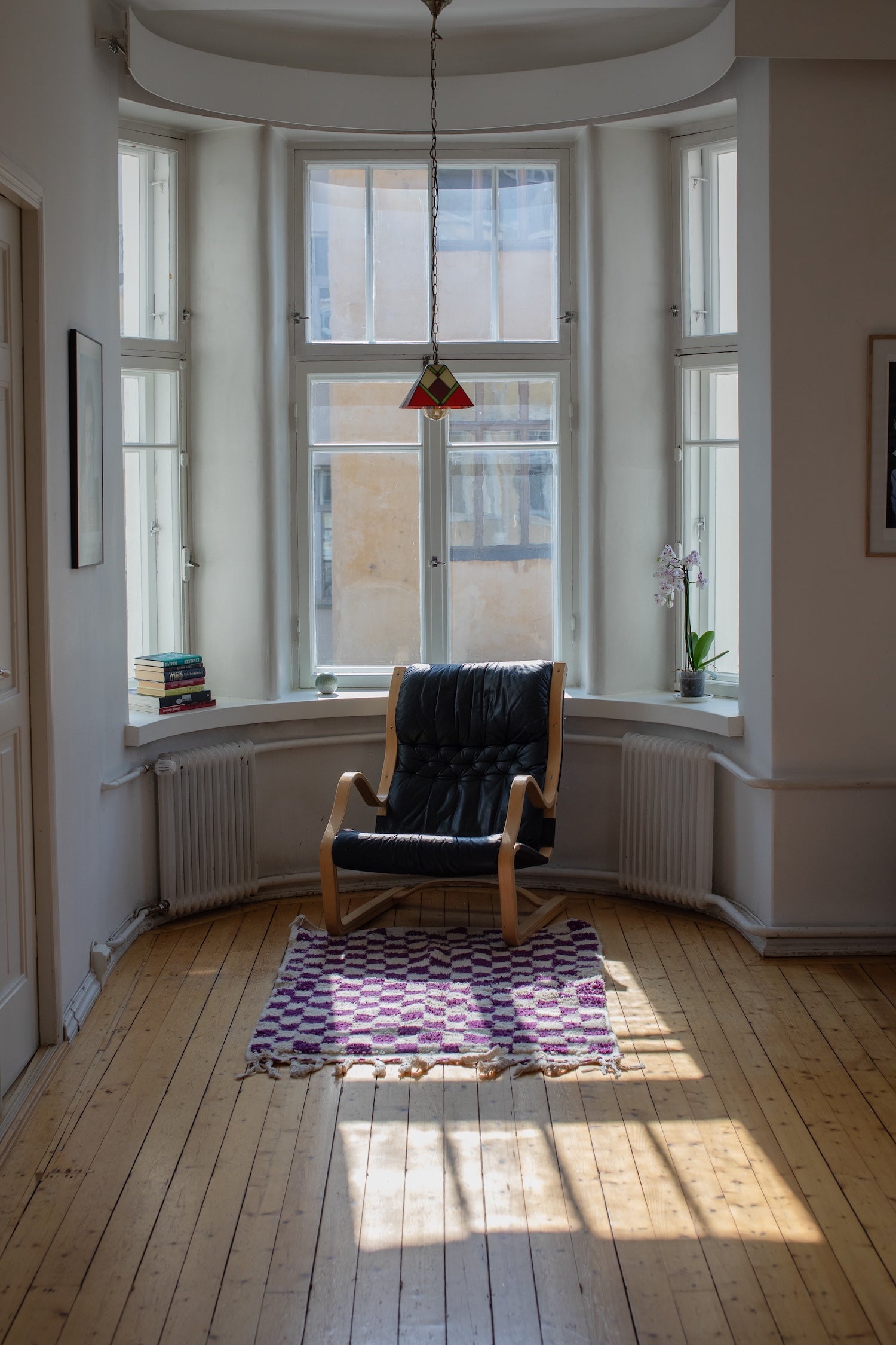 Lila ruudullinen villamatto<br>155cm x 105cm