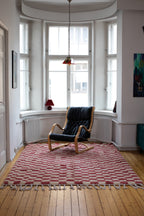 punertava pinky ruudullinen villamatto<br>300cm x 200cm