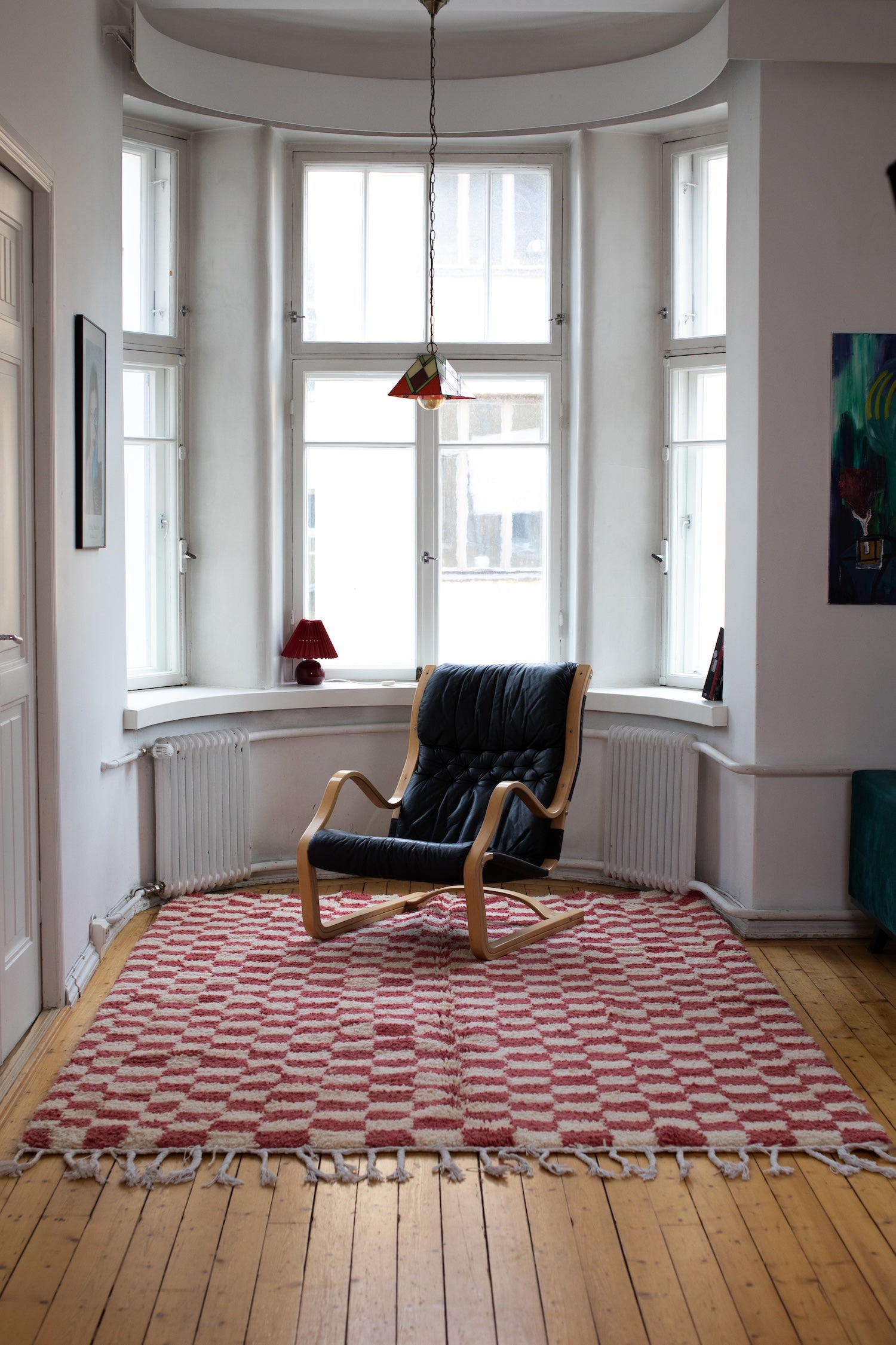 punertava pinky ruudullinen villamatto<br>300cm x 200cm