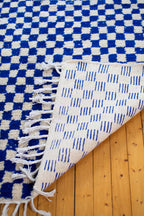 Sininen ruudullinen villamatto<br>300cm x 200cm