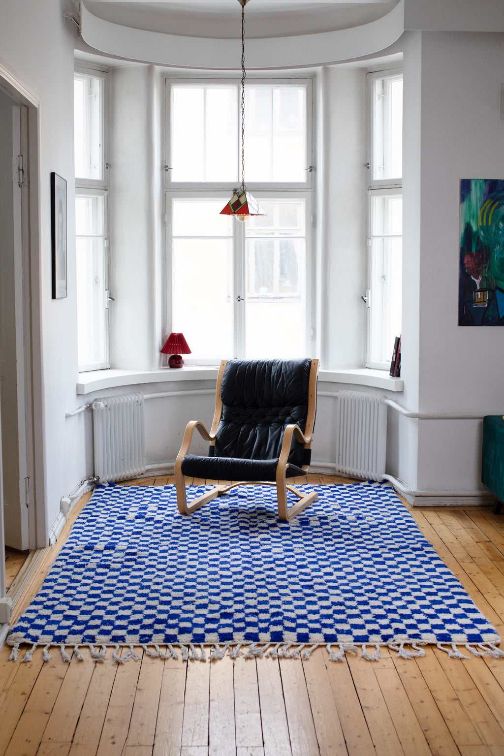 Sininen ruudullinen villamatto<br>300cm x 200cm