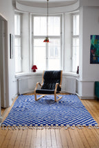 Sininen ruudullinen villamatto<br>300cm x 200cm