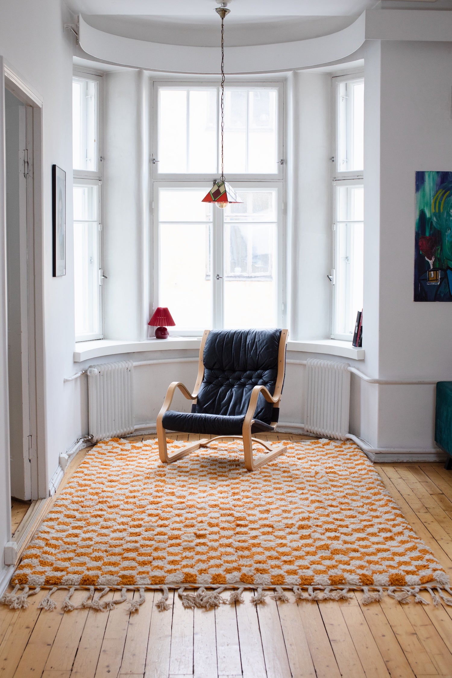 Mimosa oranssi ruudullinen villamatto<br>300cm x 200cm