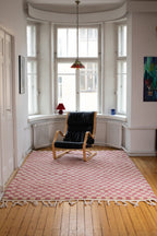 Vaalean punainen ruudullinen villamatto<br>300cm x 200cm