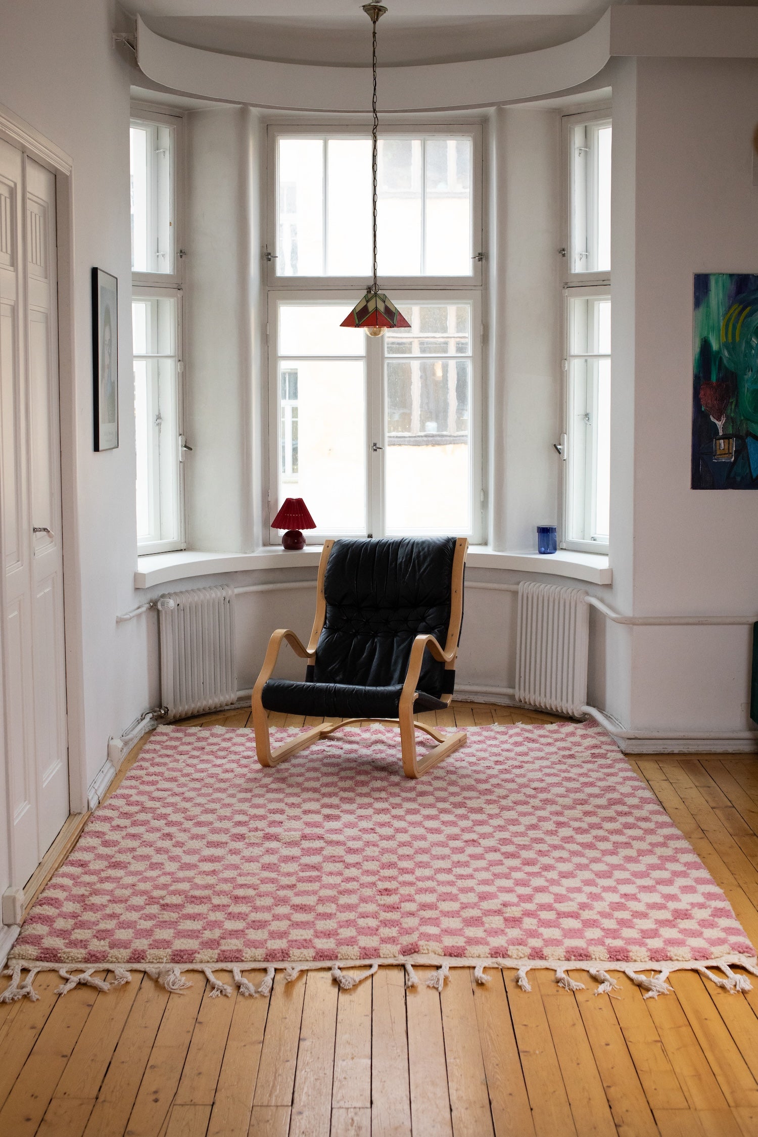 Vaalean punainen ruudullinen villamatto<br>300cm x 200cm