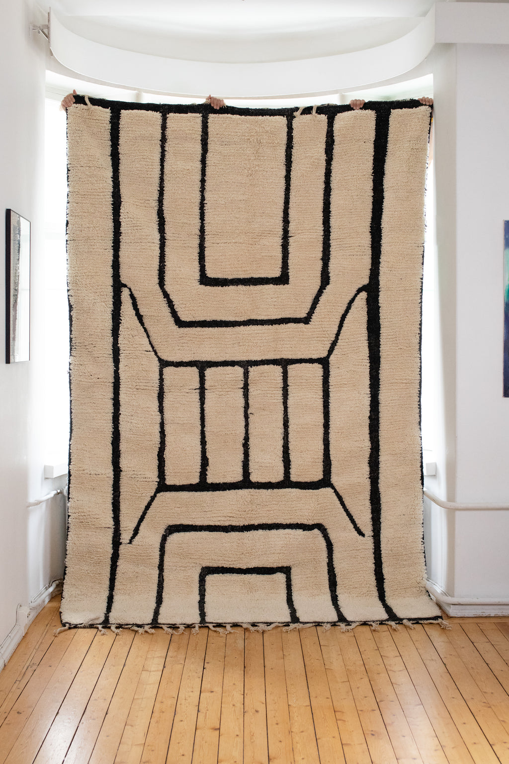 Beni Ourain musta/valkoinen villamatto<br>300cm x 200cm
