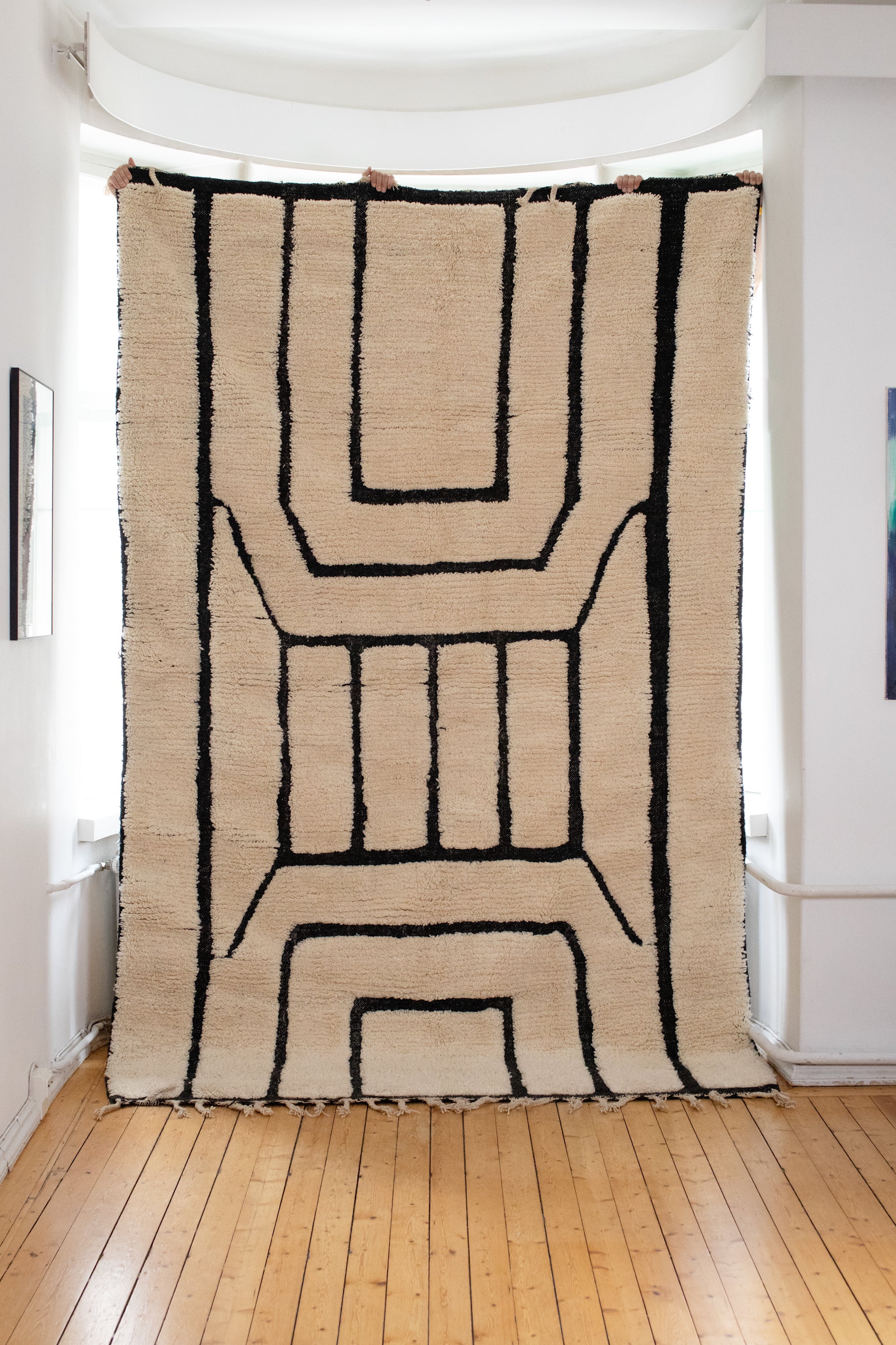 Beni Ourain musta/valkoinen villamatto<br>300cm x 200cm