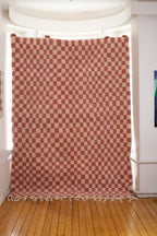 Vaalean punainen ruudullinen villamatto<br>300cm x 200cm