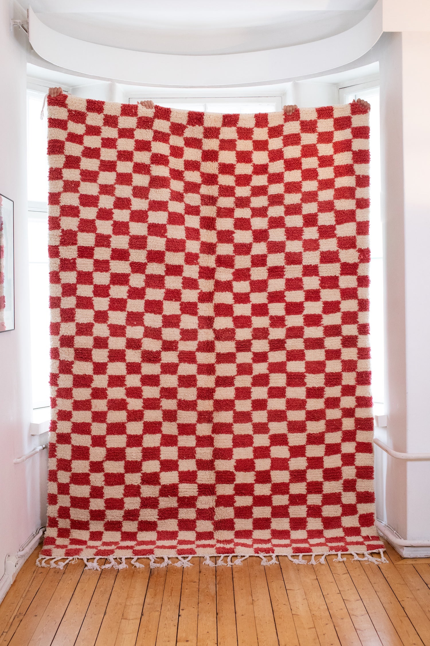 punertava pinky ruudullinen villamatto<br>300cm x 200cm