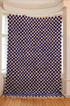 Sininen ruudullinen villamatto<br>300cm x 200cm