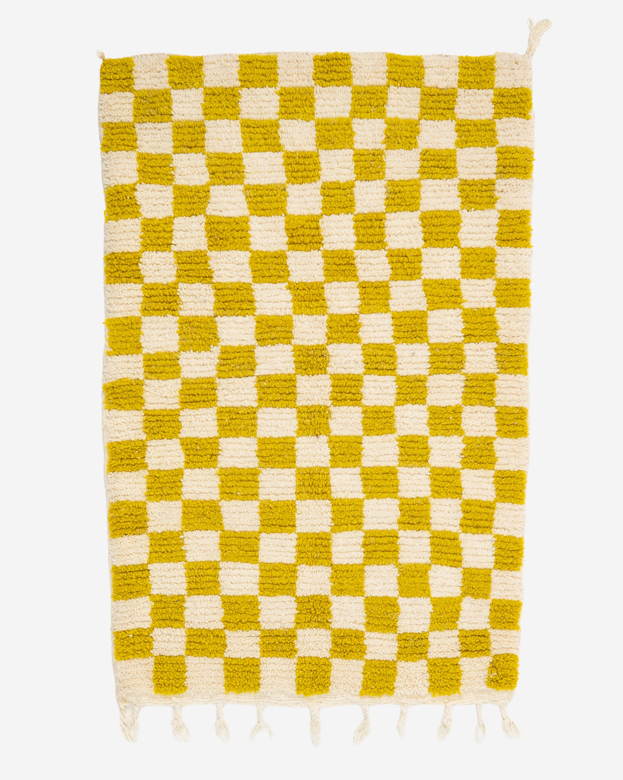 Keltainen ruudullinen villamatto 155cm x 105cm