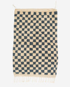 Vaalean sininen ruudullinen villamatto 155cm x 105cm