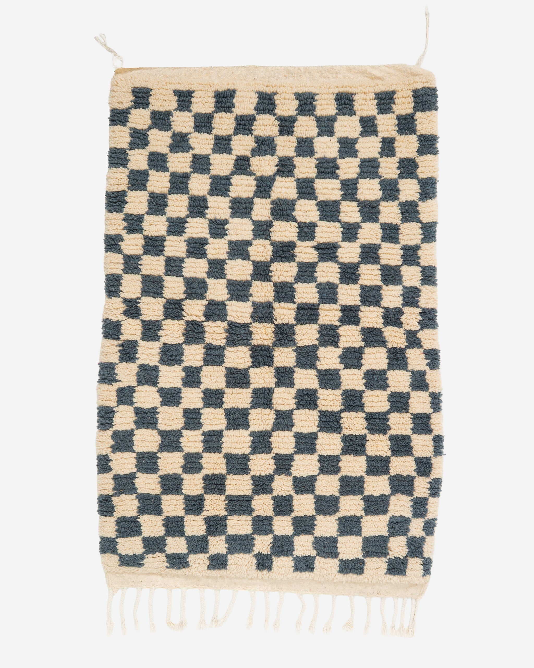 Vaalean sininen ruudullinen villamatto 155cm x 105cm