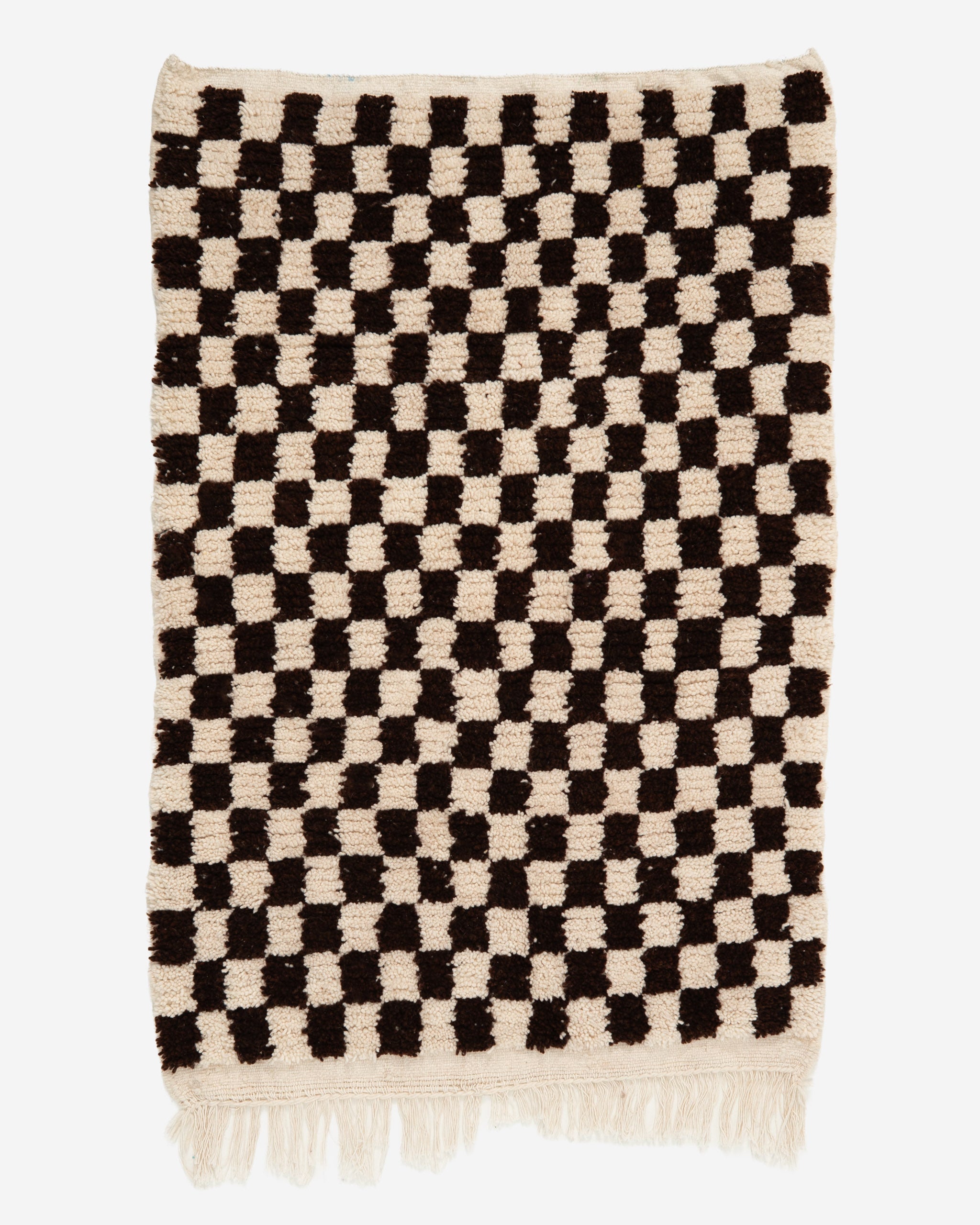 Ruskea ruudullinen villamatto 155cm x 105cm